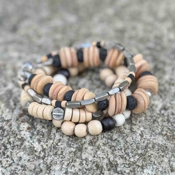 Handmade Other - Handmade wood and metal unisex bracelet stack